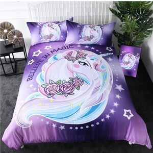 Purple Unicorn Duvet Cover and Pillow Sham